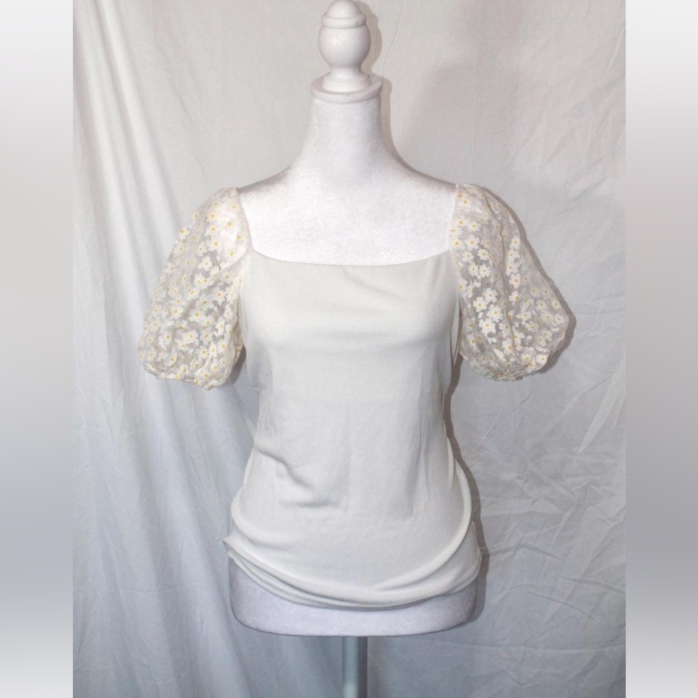 New Look Cream Square Neck Puff Sleeve Top